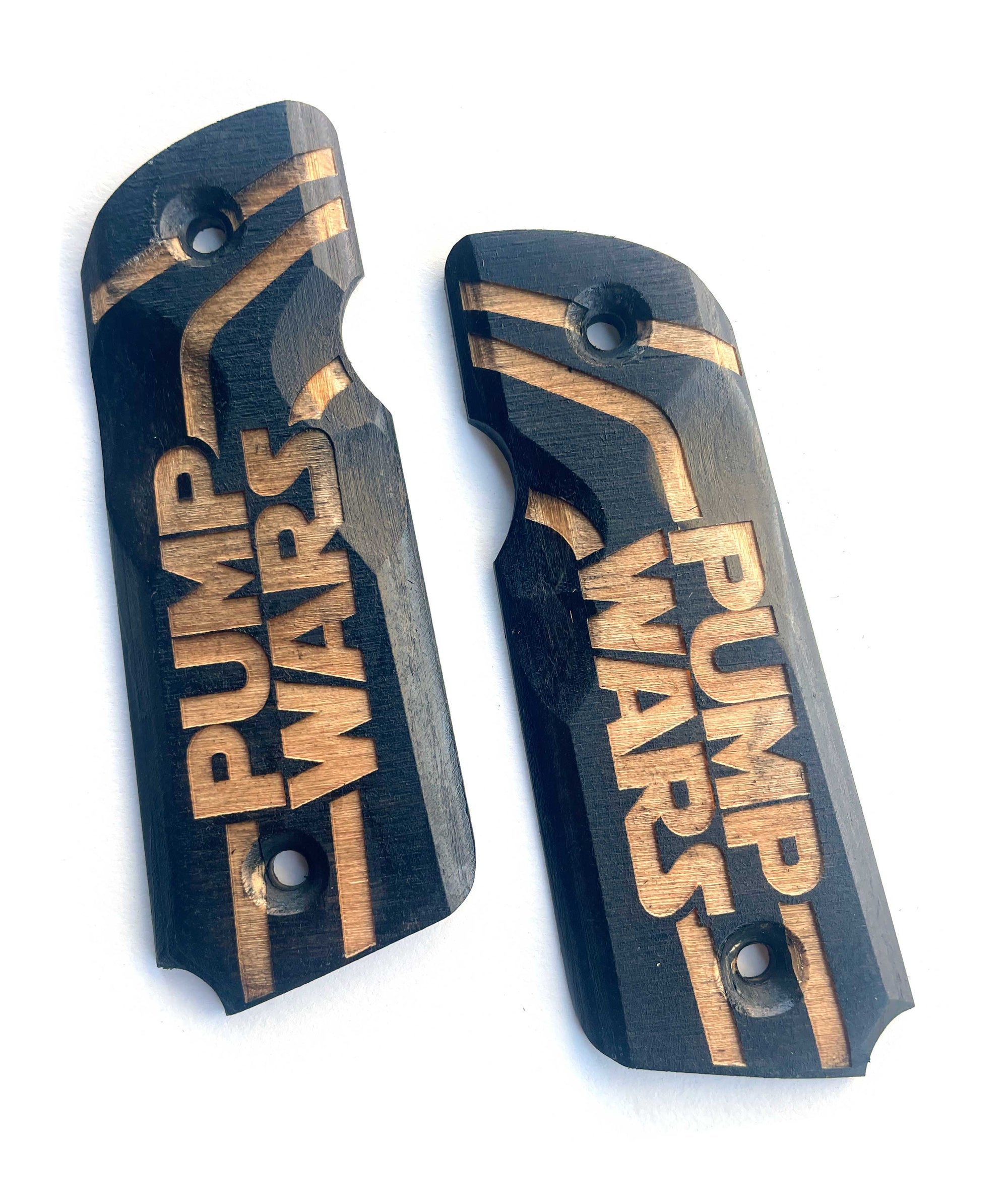 "PUMP WARS" 45-STYLE Grips Black Stained