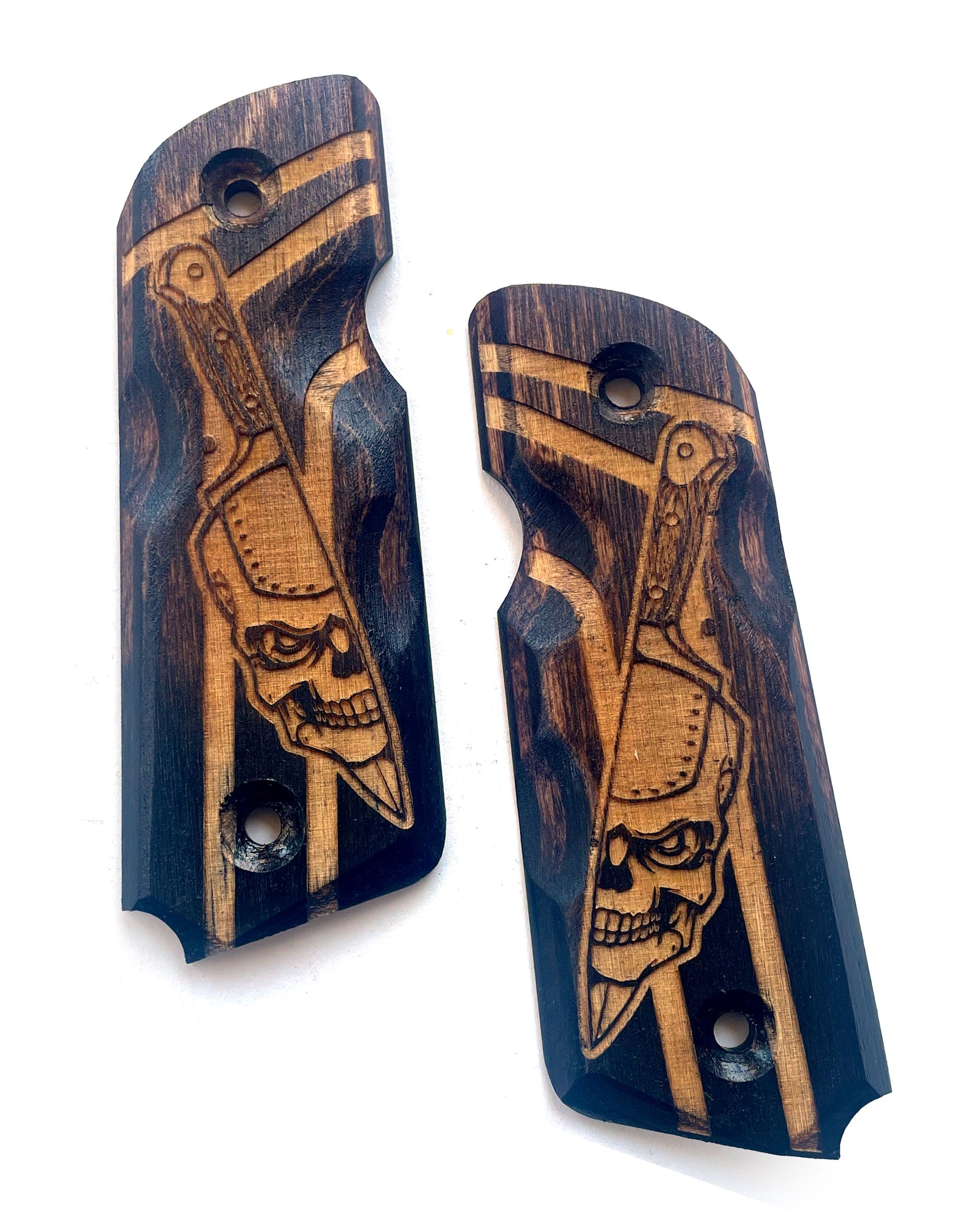 "BL SKULL" 45-STYLE Grips MOCHA -BLACK STAIN FADE