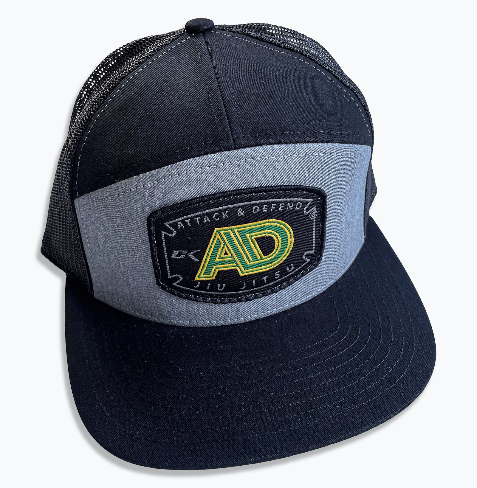 NEW ATTACK & DEFEND 7 PANEL CAP "BJJ" BLACK / HEATHER