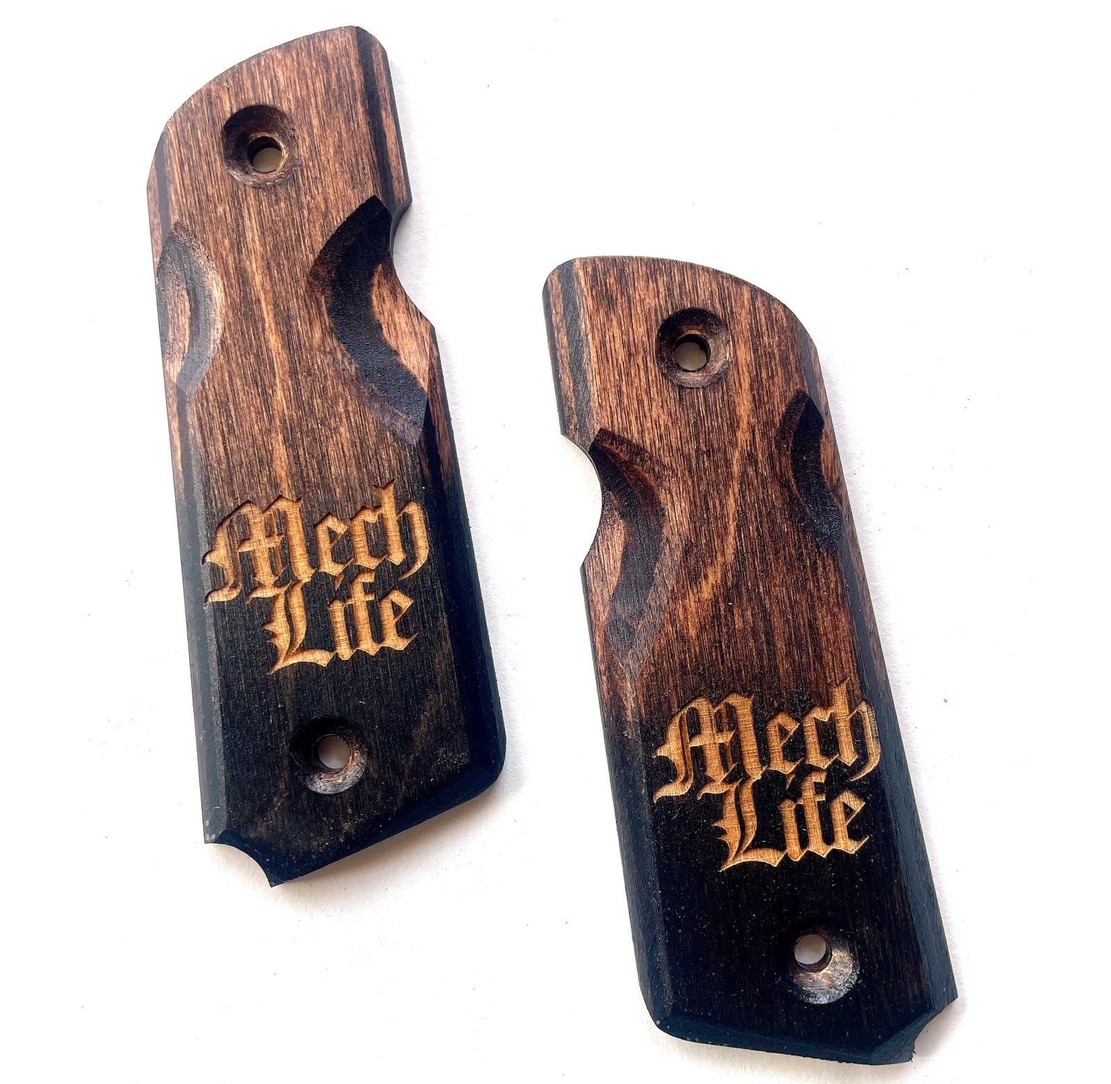 "MECHLIFE" 45-STYLE Grips MOCHA BLAST TO BLACK STAIN